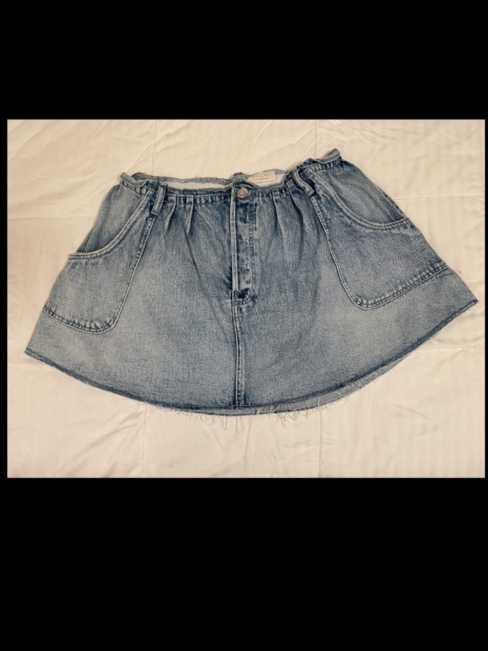 Pilcro Anthropologie Denim Mini Skirt Flowy Pleated Women L Light Wash Frayed